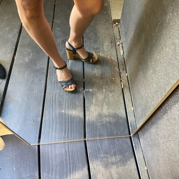 GUC TOPSHOP Black Leather Wood Heels 37 / 6.5 - Picture 4 of 12